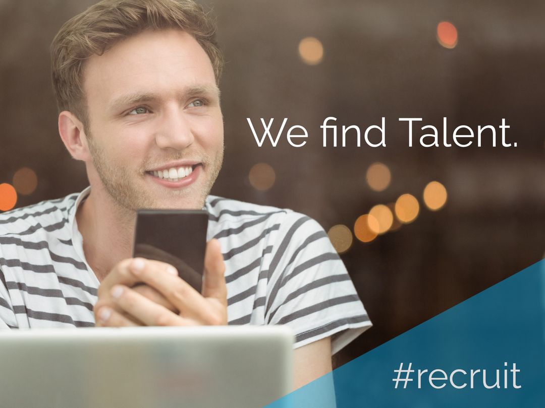 Smiling Professional Connects with Smartphone for Successful Recruitment