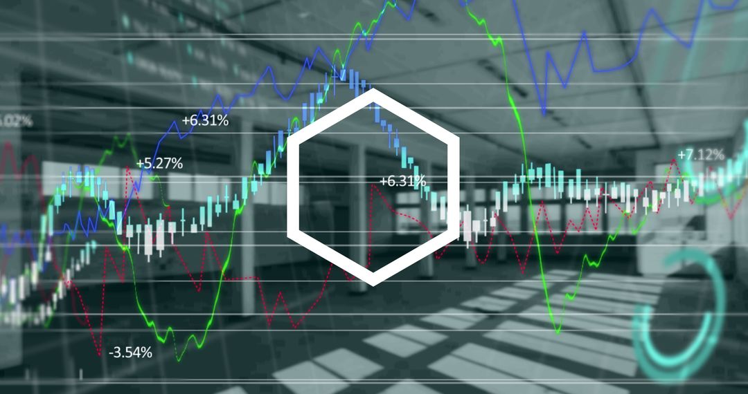 Abstract Financial Data Overlaid in Empty Modern Office