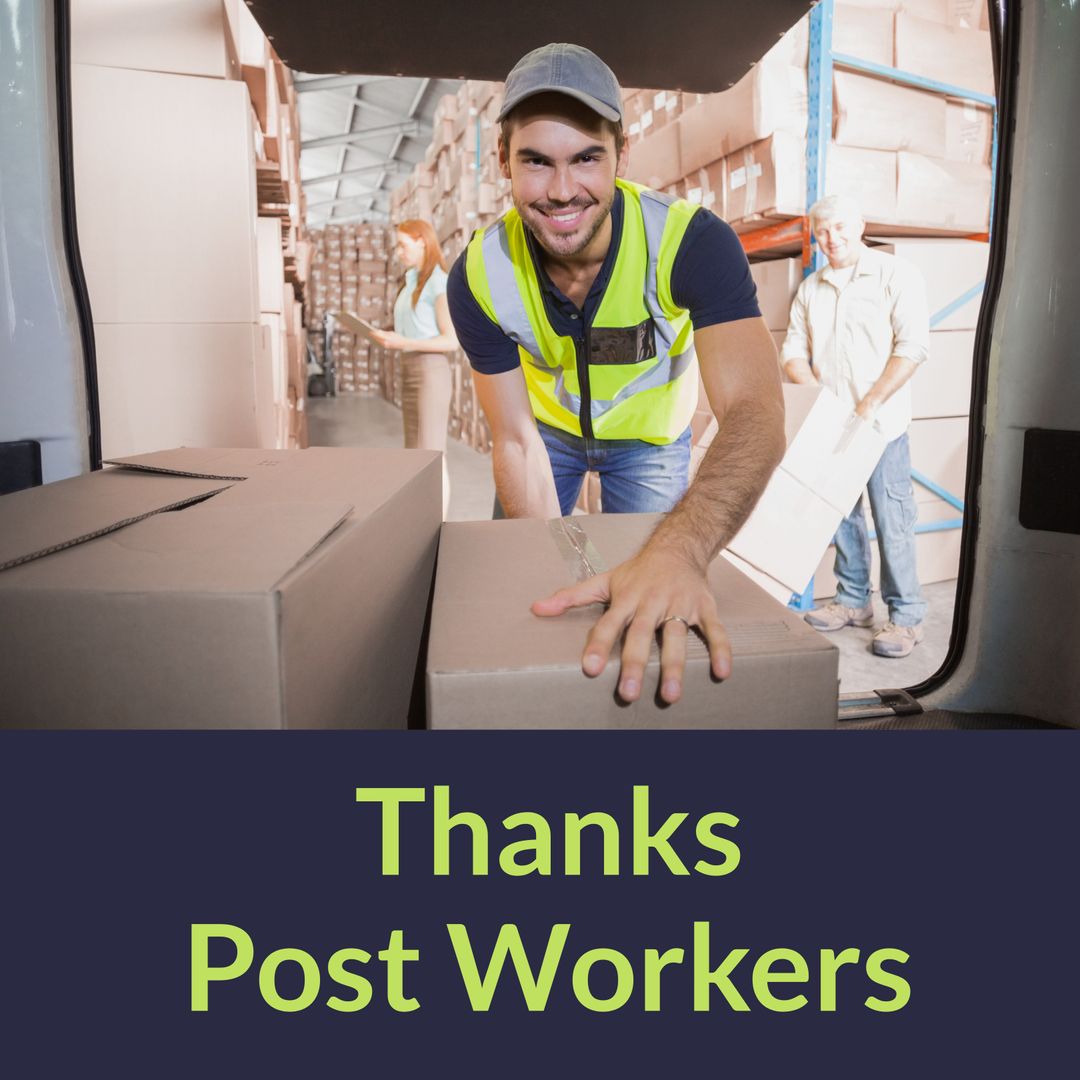Postal Worker Packing Boxes in Delivery Van for Shipment