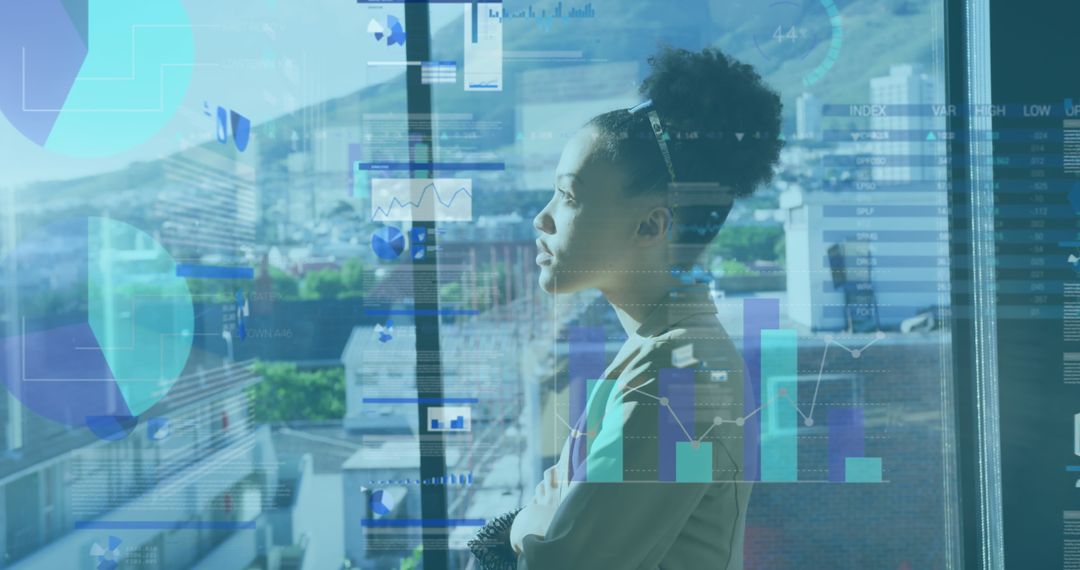 Businesswoman Analyzing Financial Data and Graphs in Modern Office