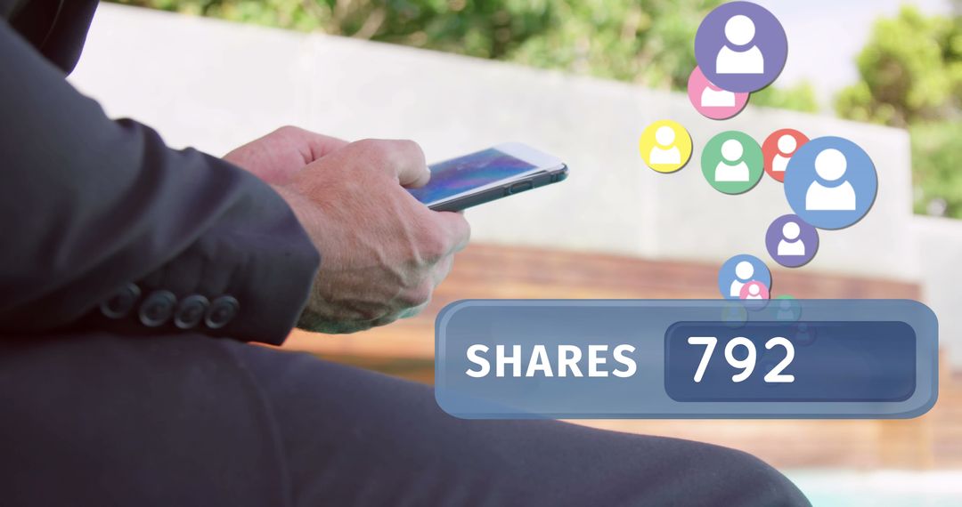 Businessman Engaging in Social Media Networking Outdoors