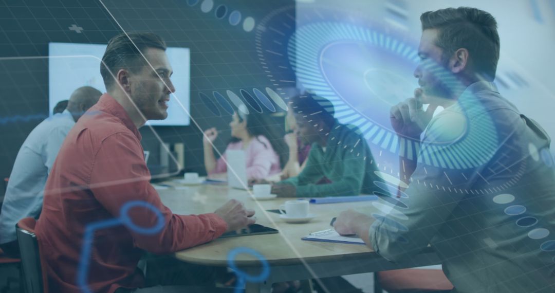 Business Team Collaborating with Advanced Data Visualization