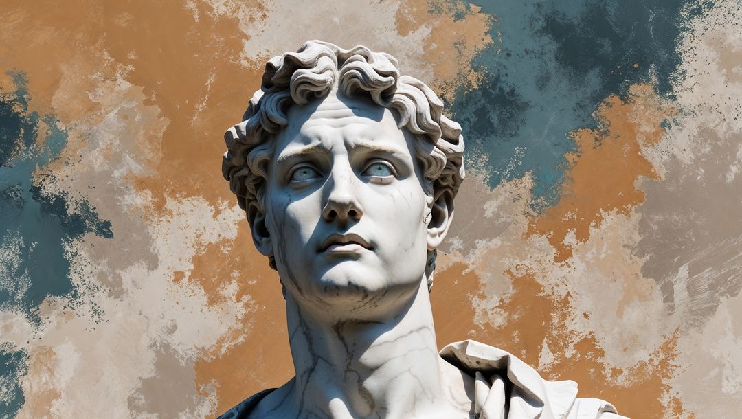 Classical Marble Bust with Abstract Background Fusion