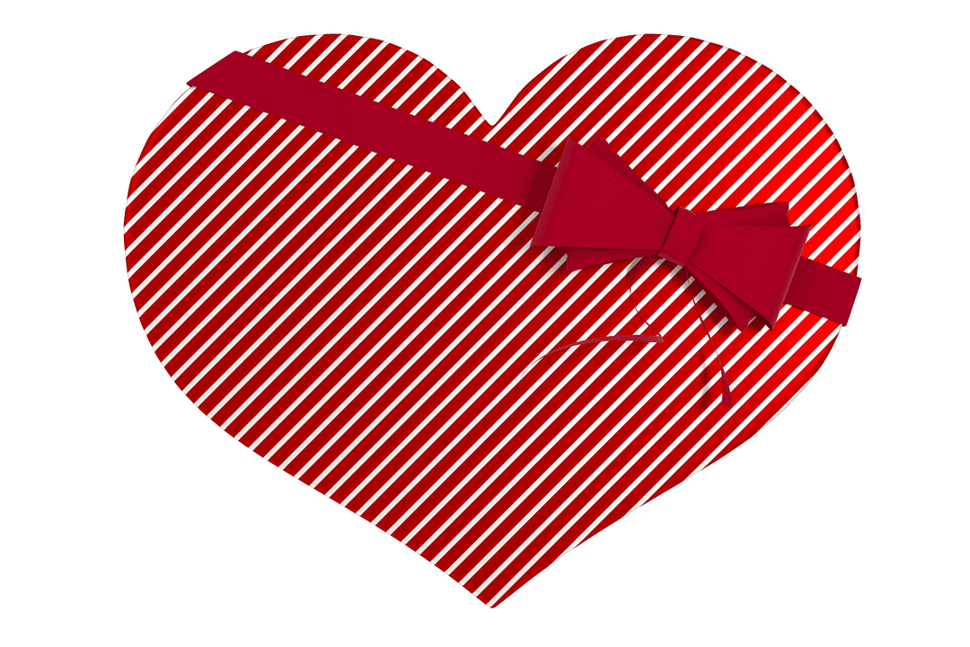 Transparent Heart-Shaped Gift Box with Stripes and Bow