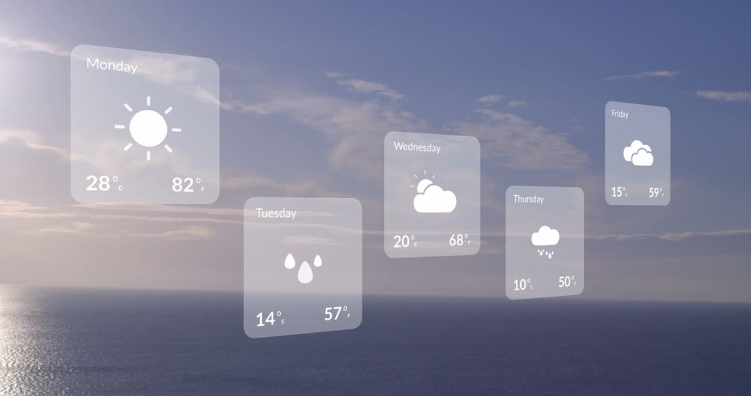 Futuristic Weather Forecast Display Above Tranquil Sea