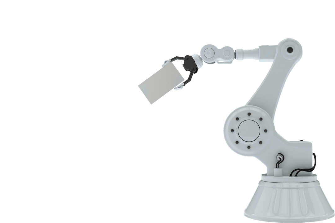 Futuristic Transparent Robot Arm Holding Blank Card