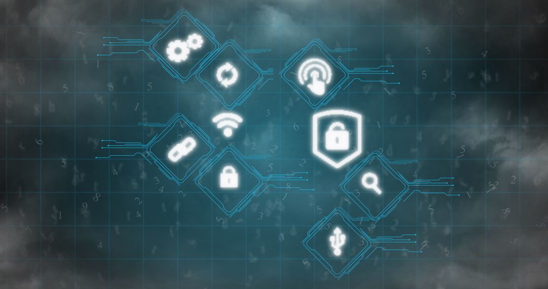 Digital Cybersecurity Icons on Futuristic Interface