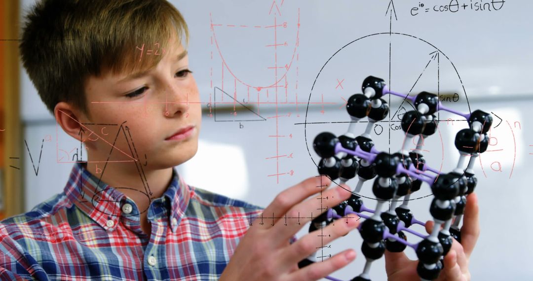 Inquisitive Boy Exploring Geometric and Mathematical Concepts