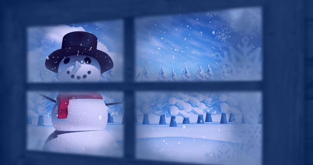 Magical Winter Scene with Snowman and Shooting Star