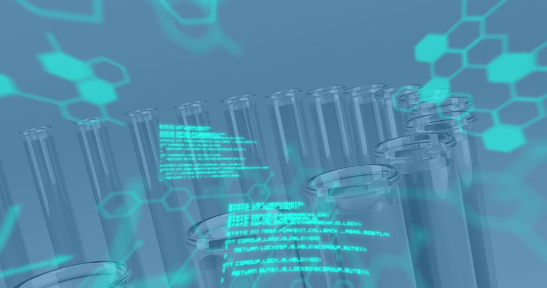 Digital Data Overlays Laboratory Test Tubes With Molecular Patterns