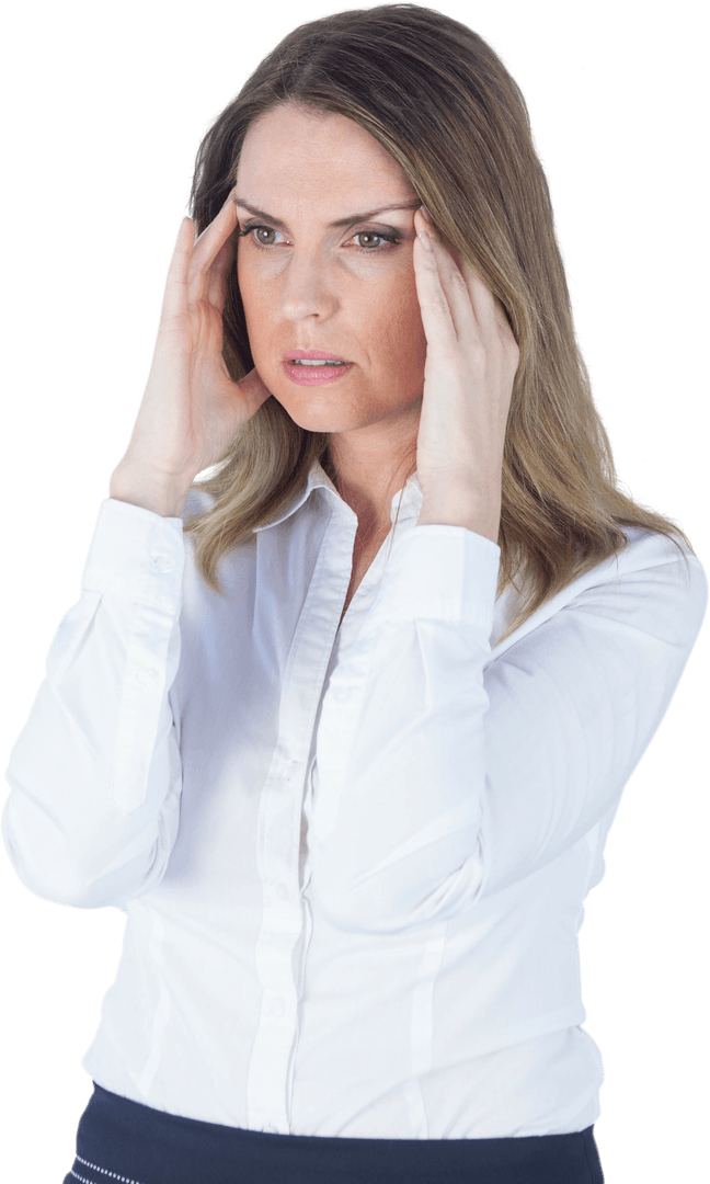 Stressed Businesswoman with Headache in Transparent Background