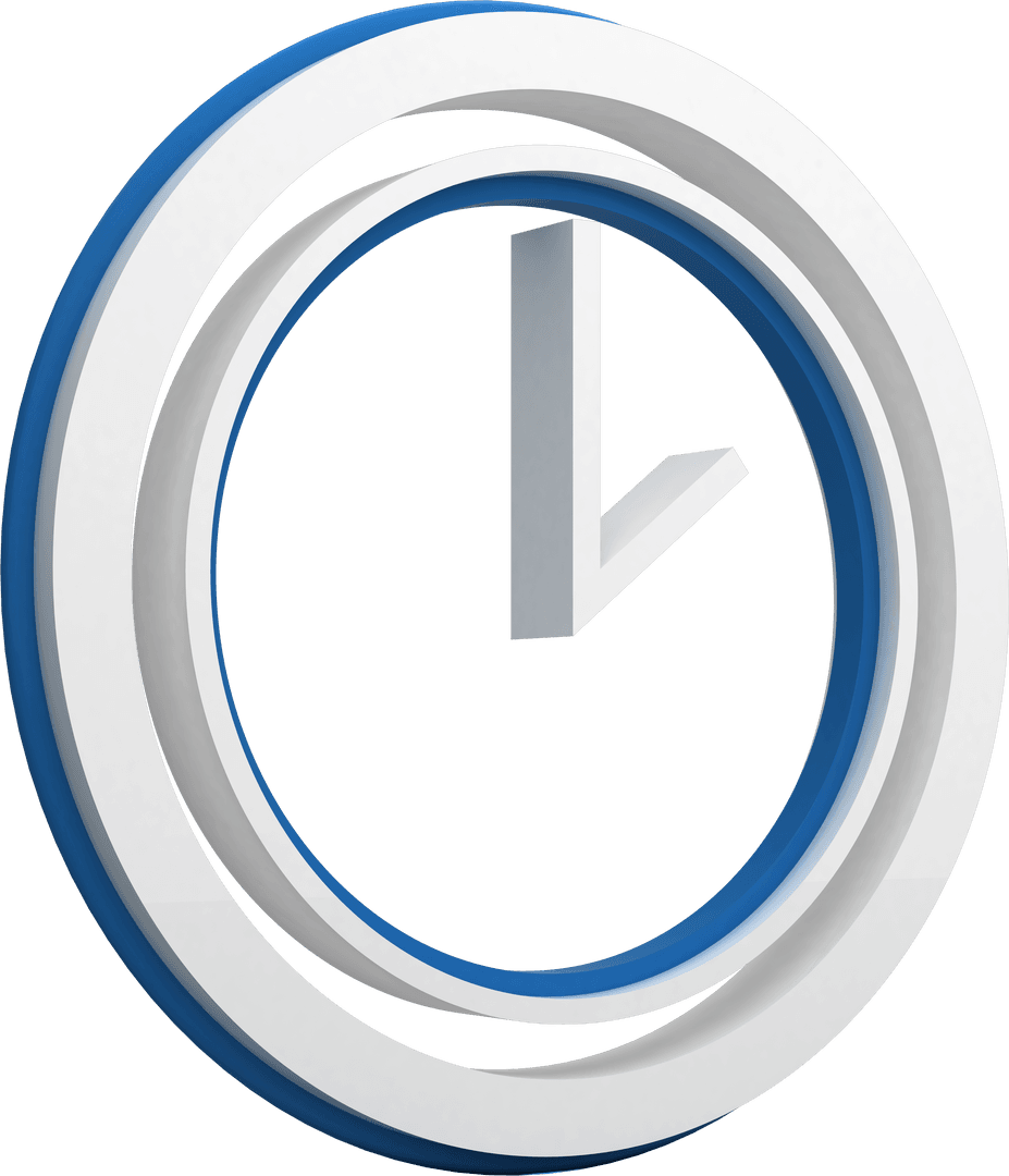 Transparent 3D Clock Icon with Blue Outline