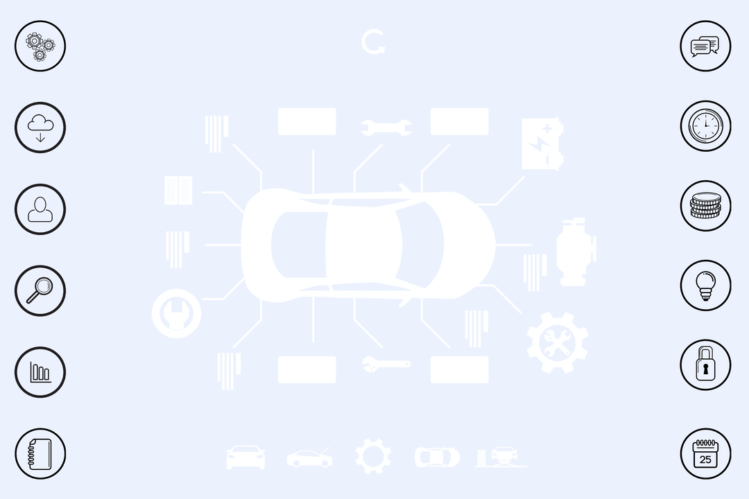 Digital Screen With Icons for Car Repair Shop on Transparent Background