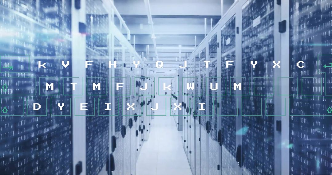High-Tech Data Center with Digital Overlay