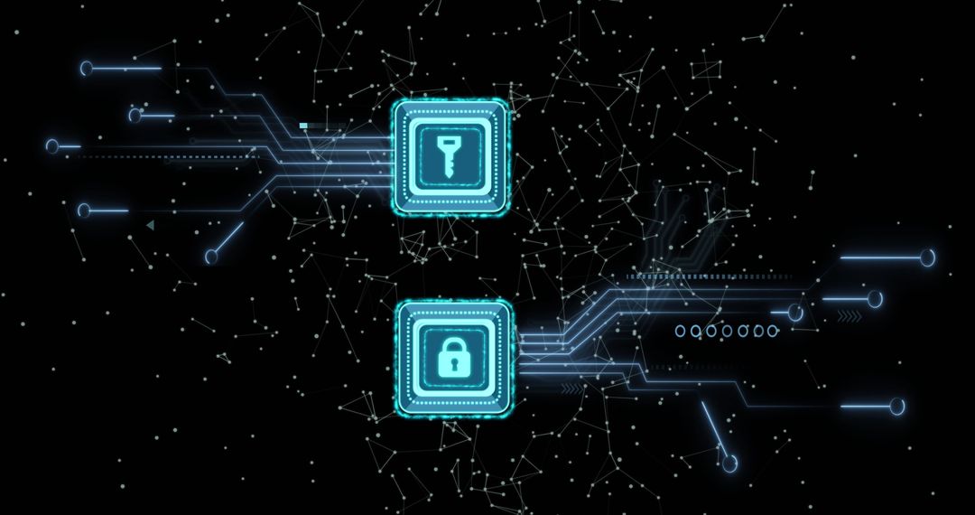 Digital Security Icons on Futuristic Circuit Board Background