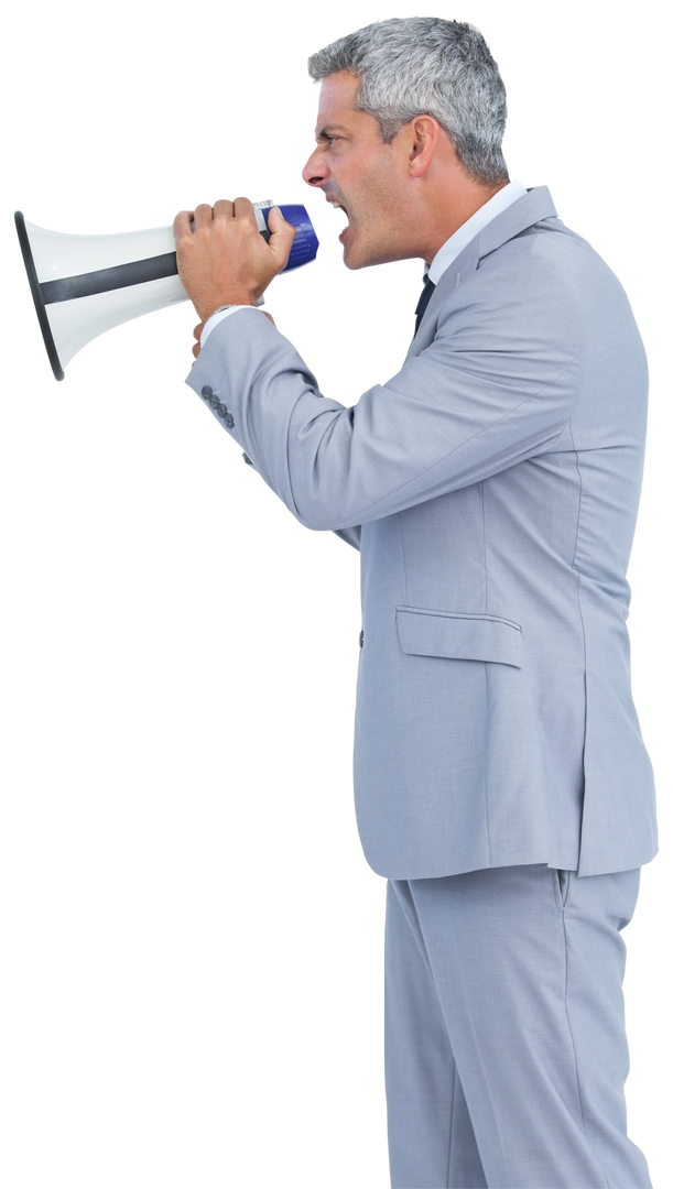 Transparent Furious Businessman Shouting in Loudspeaker - Download Free Stock Images Pikwizard.com