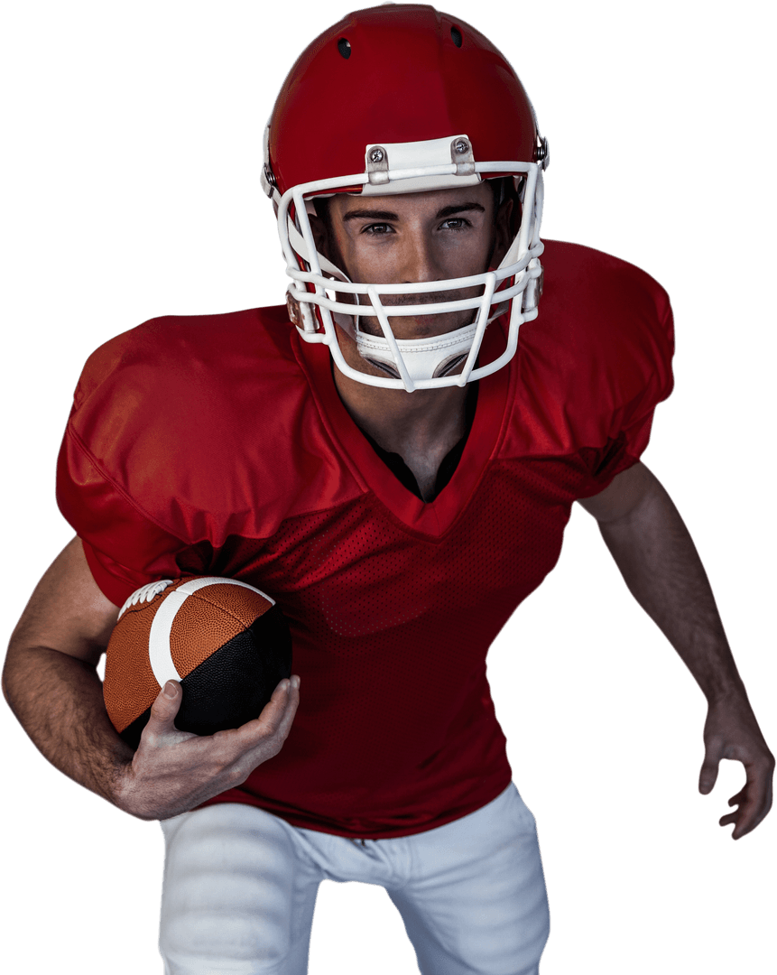 Transparent Football Player Posing with Ball Confidently