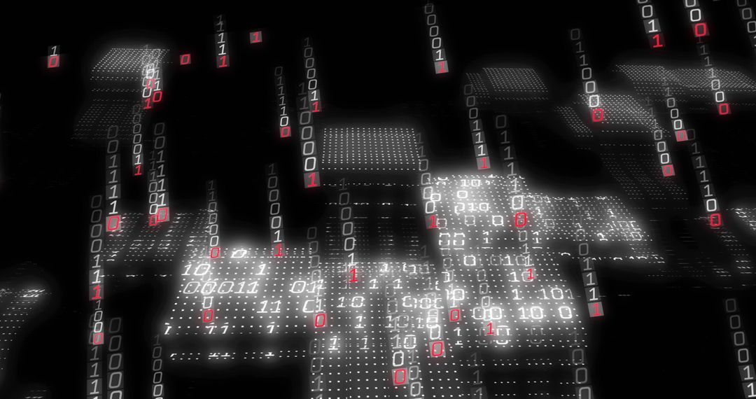 Binary Code Data Streaming on Black Background