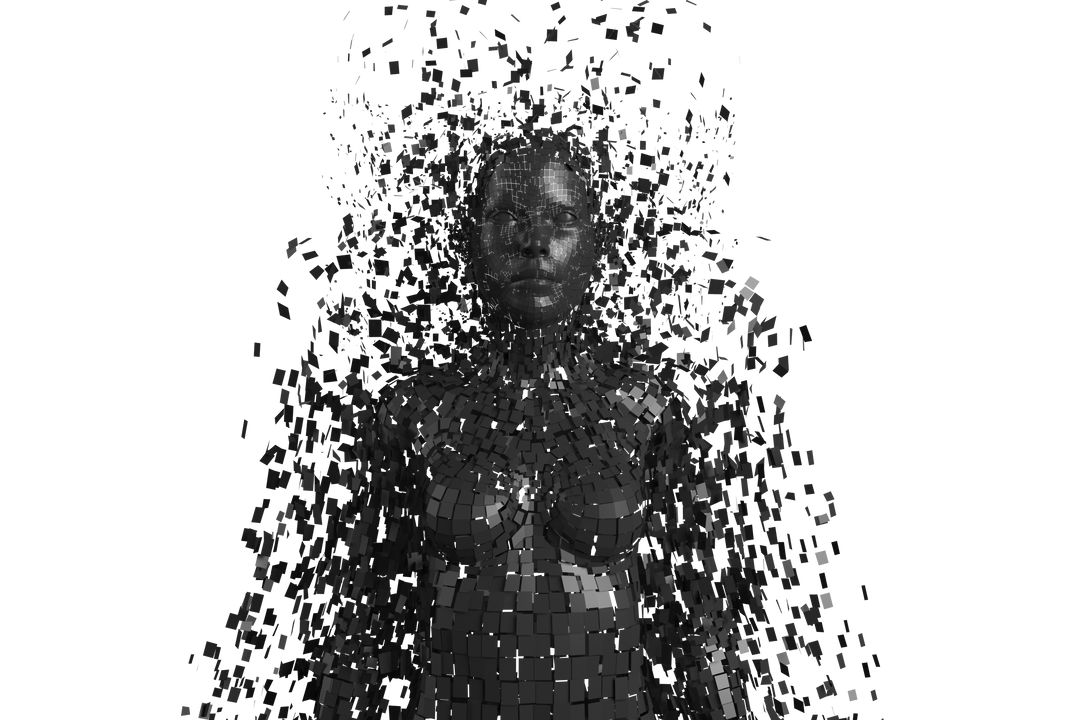 Transparent Digital Woman Disintegrating into Black Pixels - Download Free Stock Images Pikwizard.com