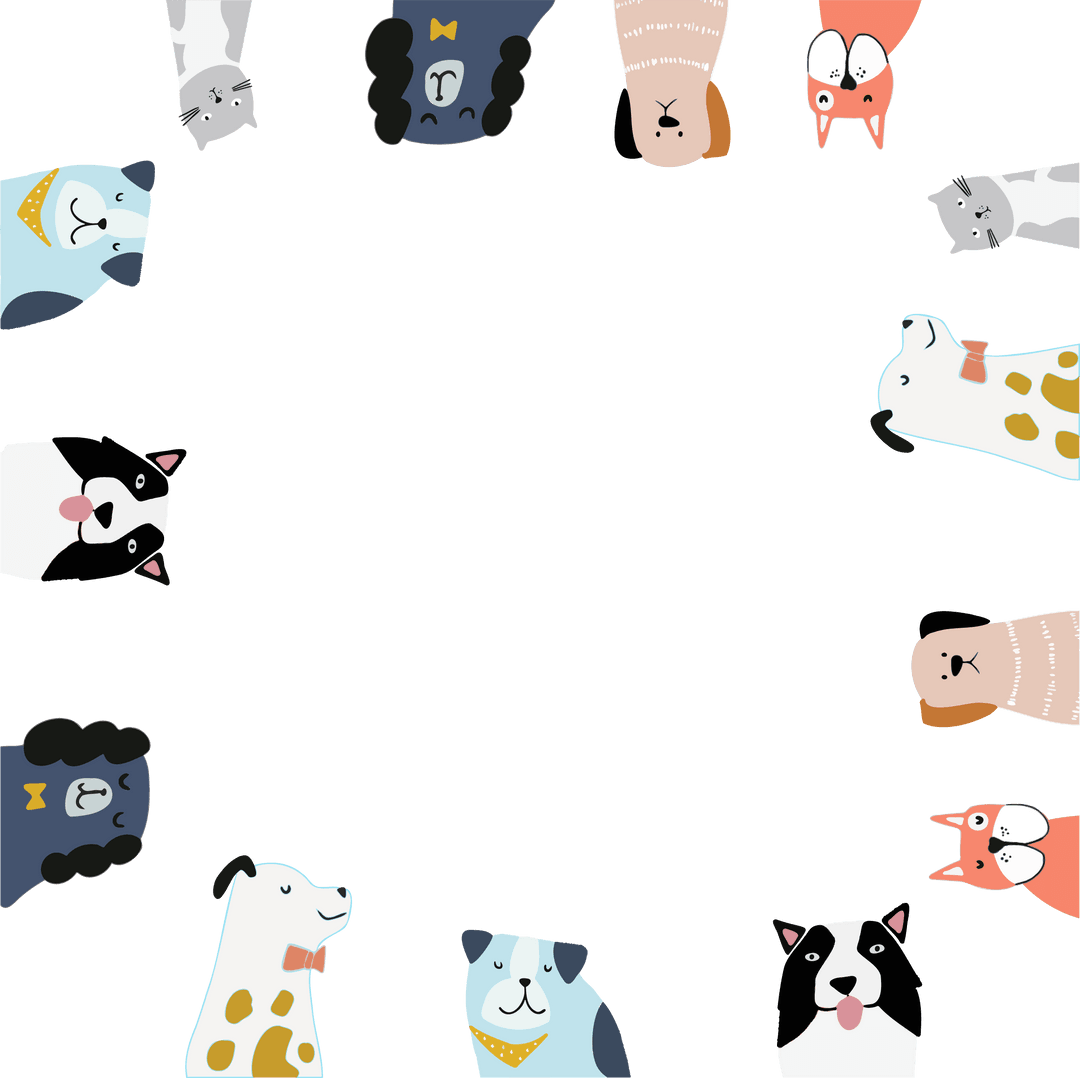 Whimsical Dog Border on Transparent Canvas Perfect for Creative Projects