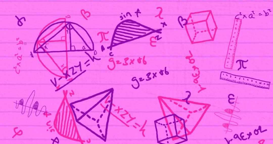 Vibrant Math Equations and Geometric Shapes on Bright Paper