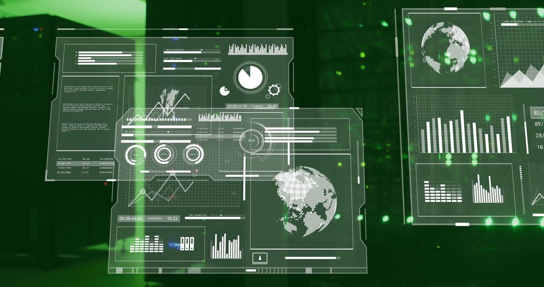 Digital Information Data Panels Over Server Racks