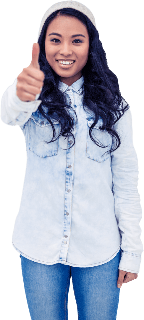 Smiling Woman Giving Thumbs Up on Transparent Background