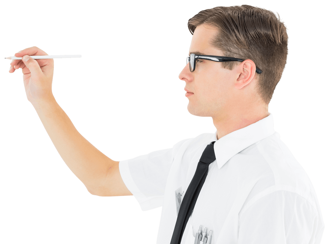 Transparent Businessman Writing with Marker in Professional Attire