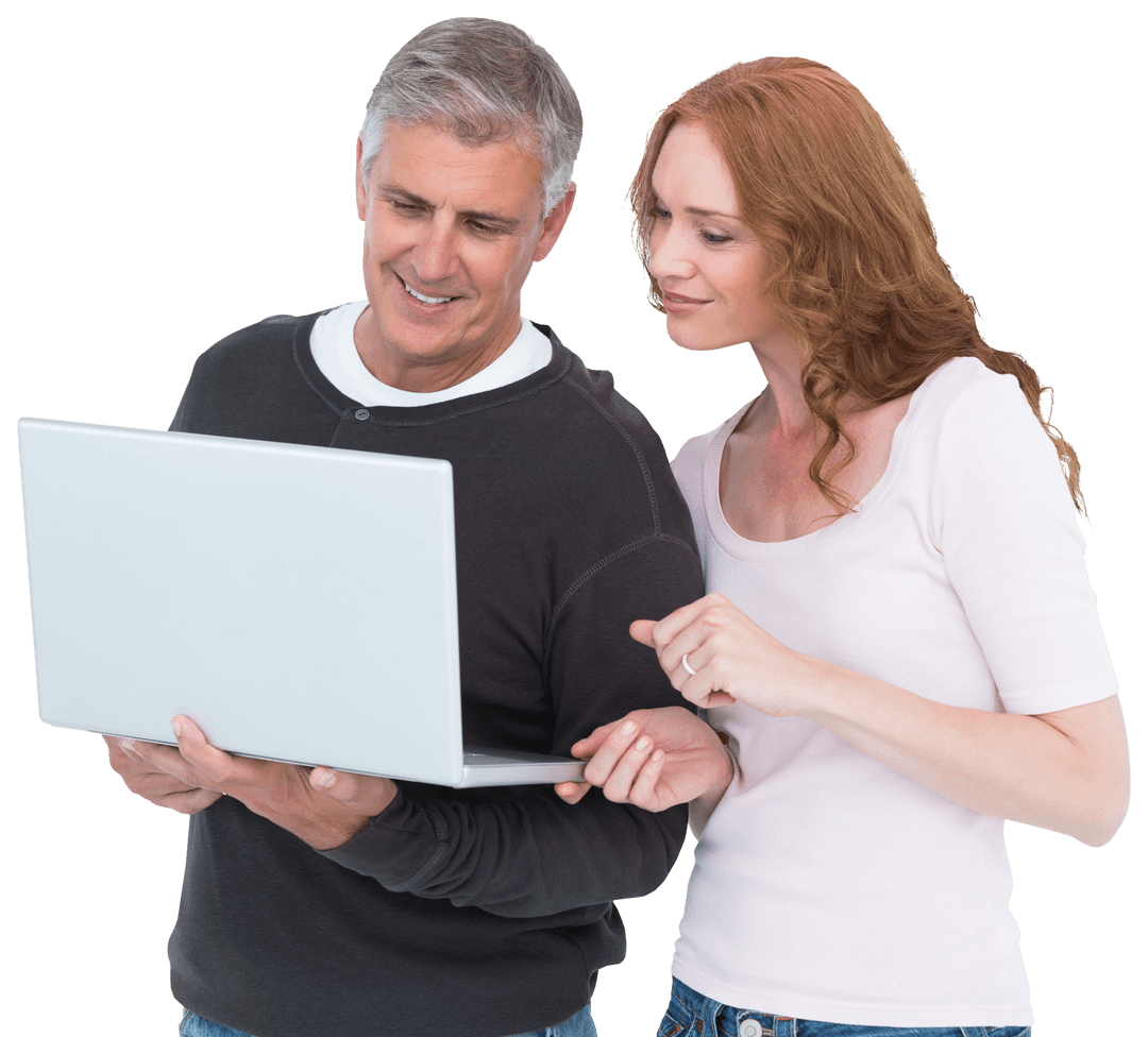 Transparent Background Couple Using Laptop Enjoying Time