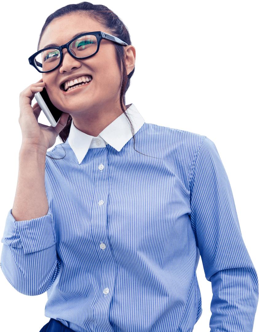 Transparent Image of Smiling Businesswoman on Phone Call