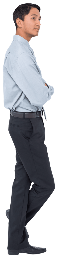 Thoughtful Biracial Businessman Standing with Arms Crossed, Transparent Background