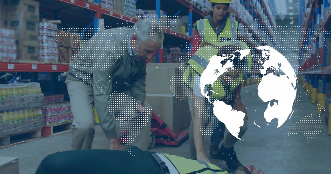 Emergency Response Team Assisting Injured Worker in Warehouse