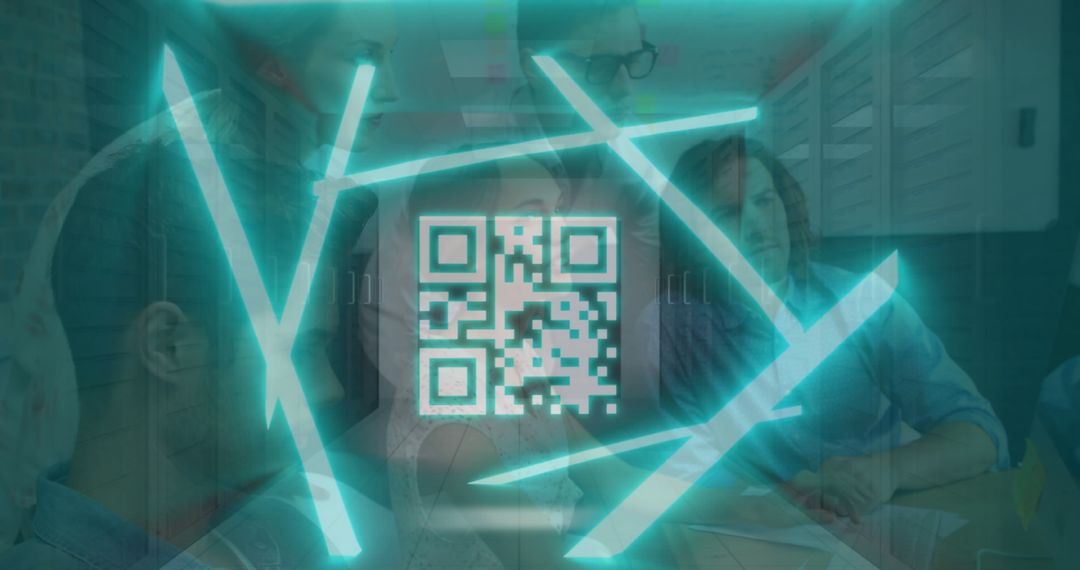 Futuristic QR Code Scanning Overlay in Office Meeting - Free Images, Stock Photos and Pictures on Pikwizard.com