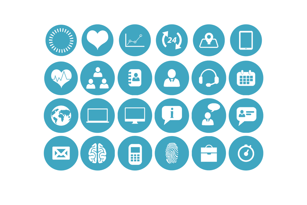 Transparent Blue Digital Communication and Media Icons Set