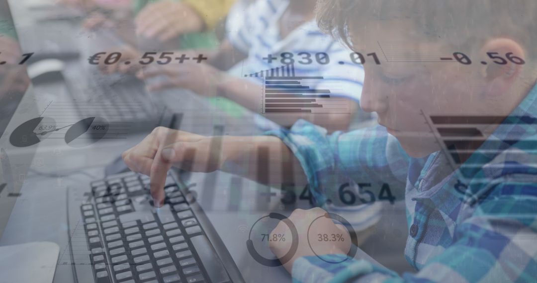 Children Using Computers Amidst Digital Data Interface