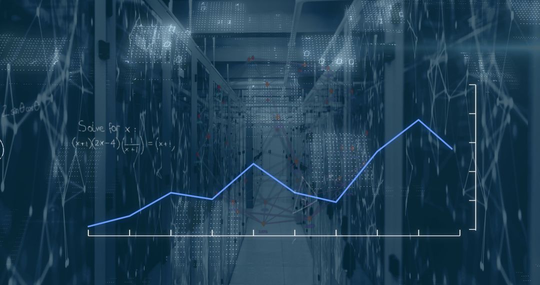 Data Processing Concepts in Server Room with Digital Graphics