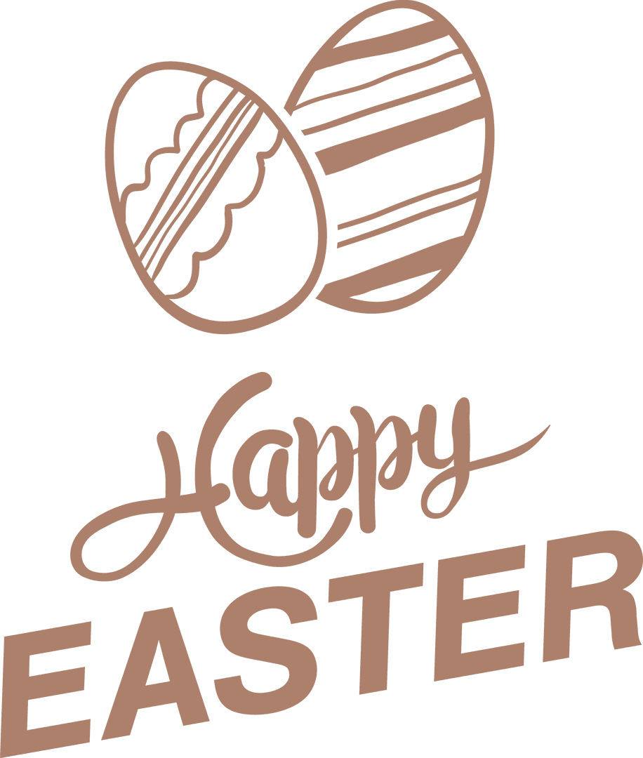 Happy Easter Text with Decorative Eggs on Transparent Background