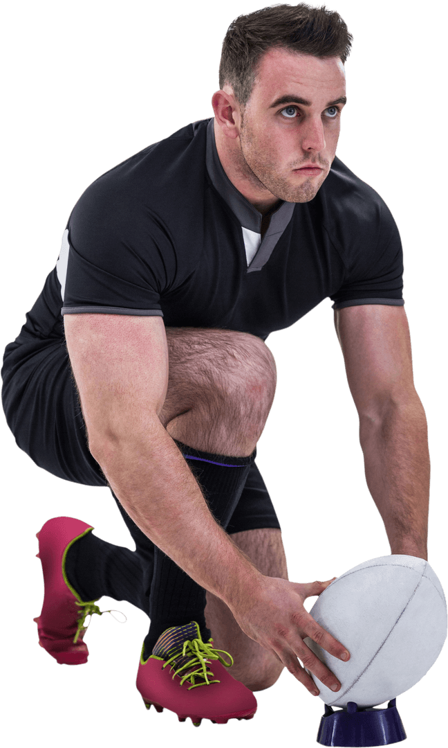 Rugby Player Preparing for Kick with Sheer Focus Transparent