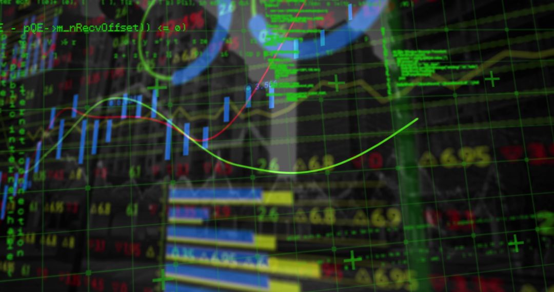 Digital Financial Chart Overlaying Cityscape Skyscrapers