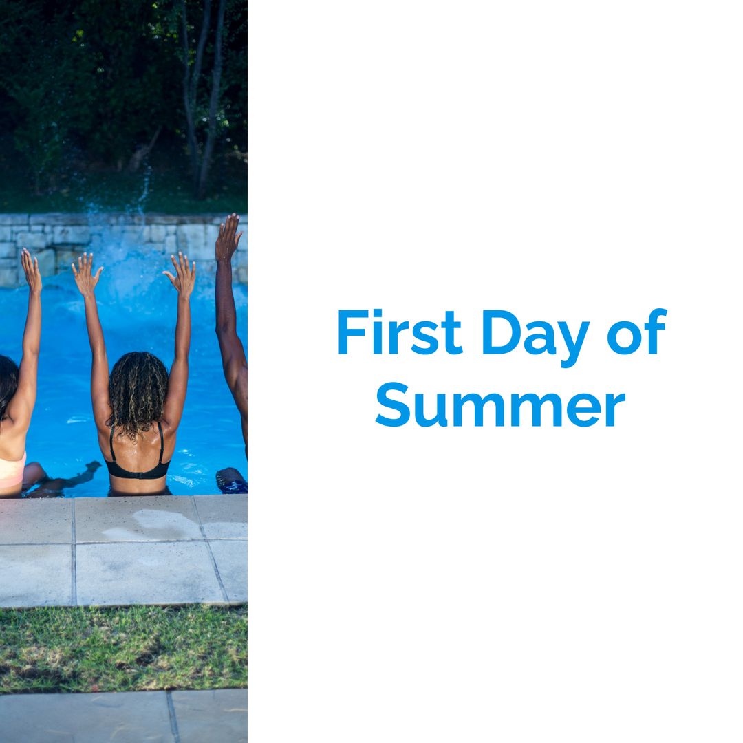 Joyful Friends Celebrating First Day of Summer by Pool