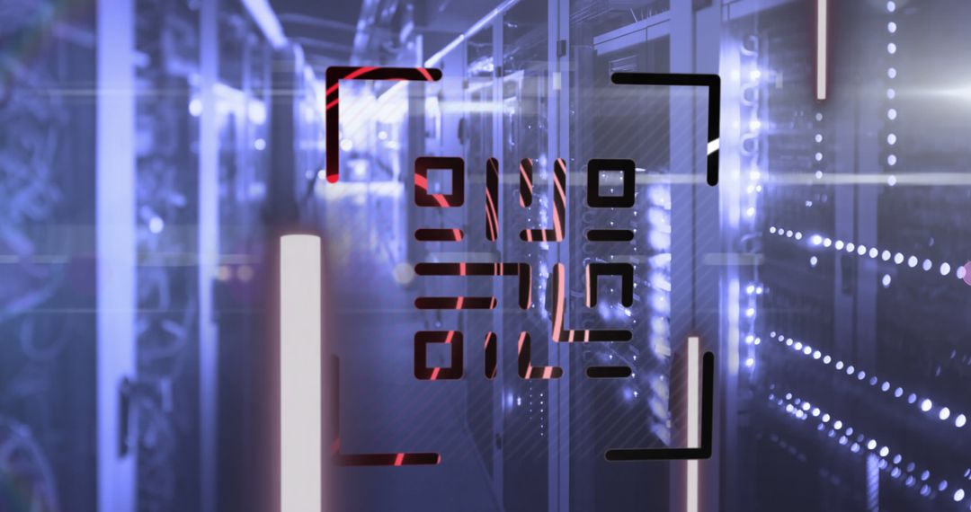 Digital Security QR Code with Futuristic Server Room