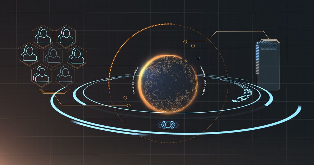 Digital Globe with Network Overlay on Black Background