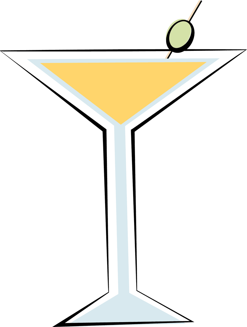 Minimalist Martini Glass with Olive Garnish on Transparent Background