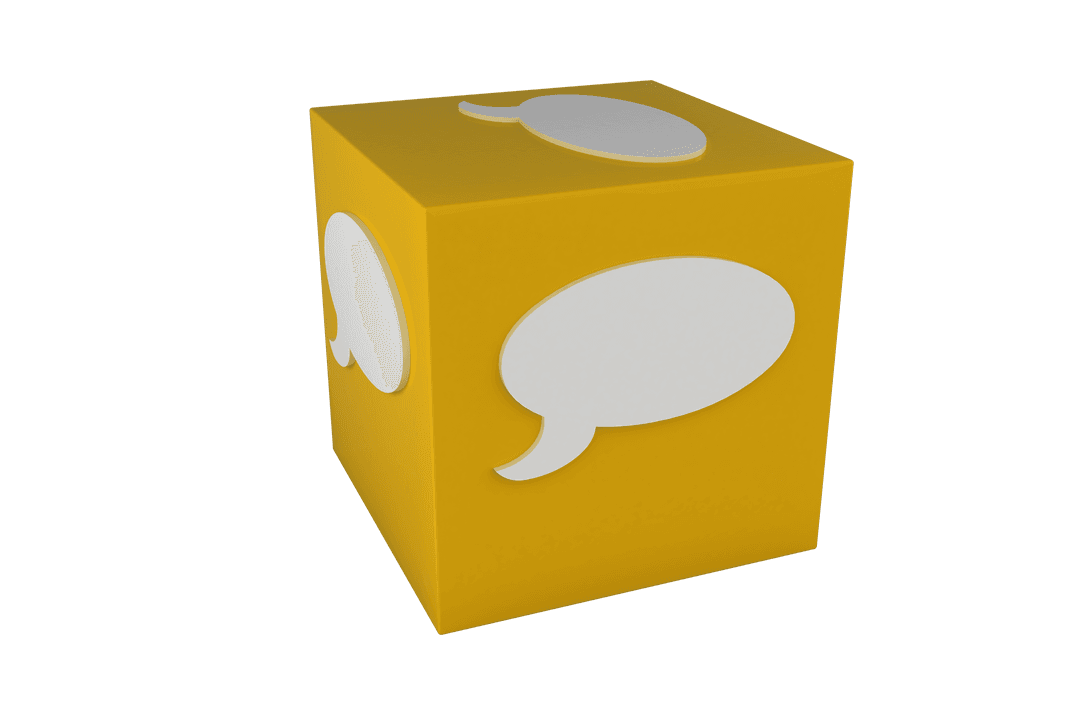 Yellow Cube with Transparent White Speech Bubbles for Interfaces