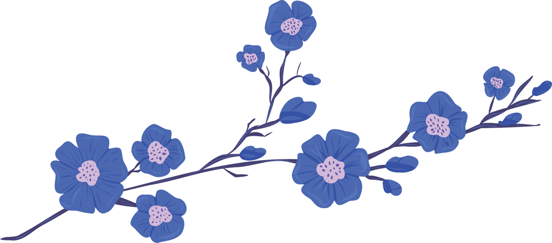 Elegant Blue and Purple Blossoms on Transparent Branch