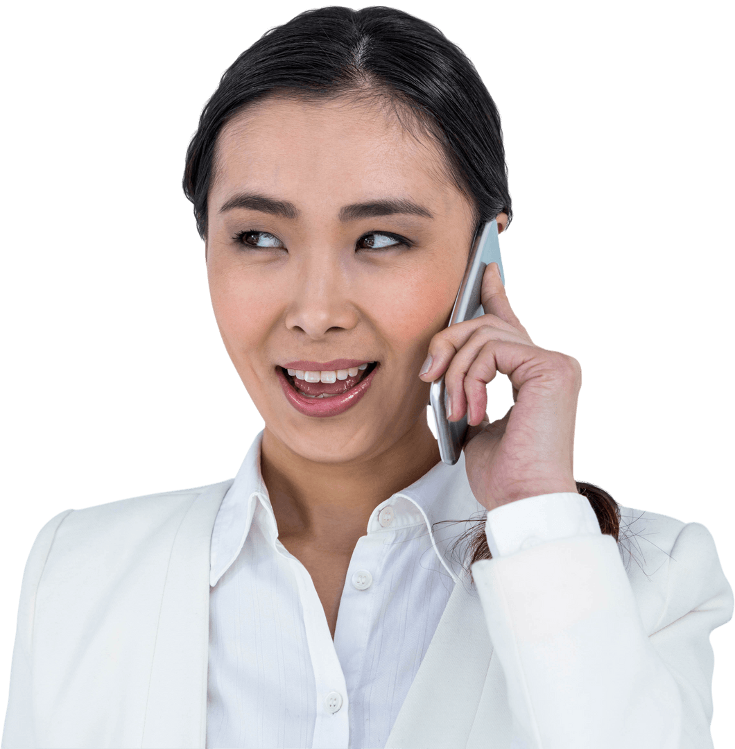 Smiling Businesswoman Talking on Smartphone Transparent Background