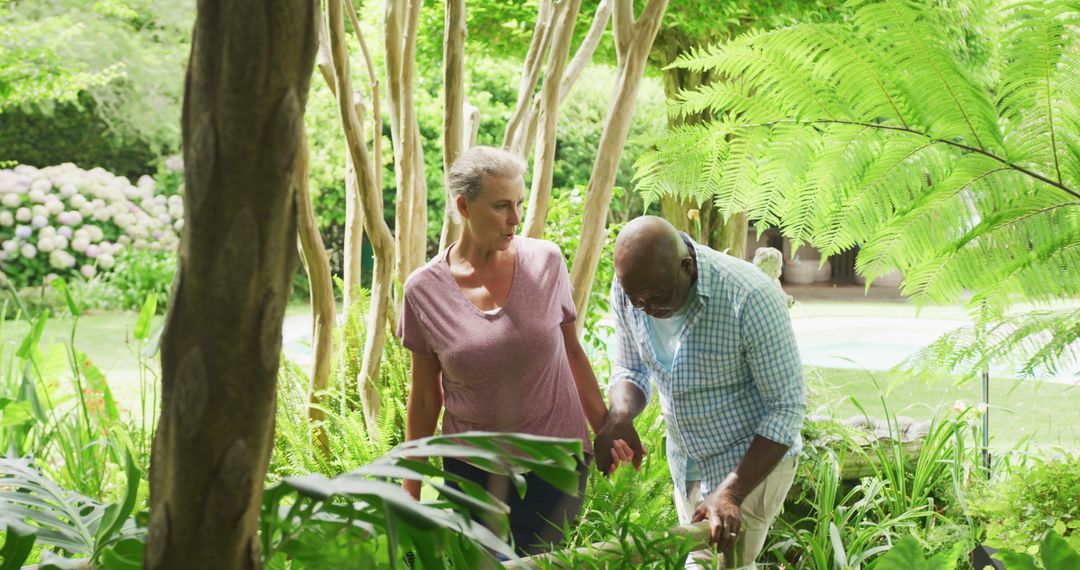 Senior Couple Gardening in Tropical Backyard Garden - Free Images, Stock Photos and Pictures on Pikwizard.com