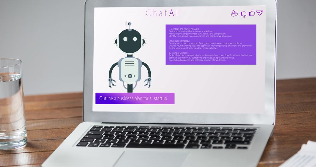 AI Chatbot Displayed on Laptop Screen in Modern Workspace