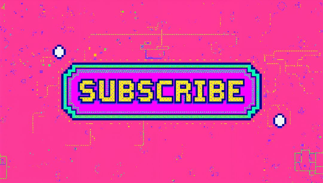 Pulsing 8-bit SUBSCRIBE Badge on Neon Pixel Arcade Background for Streamers & Channels