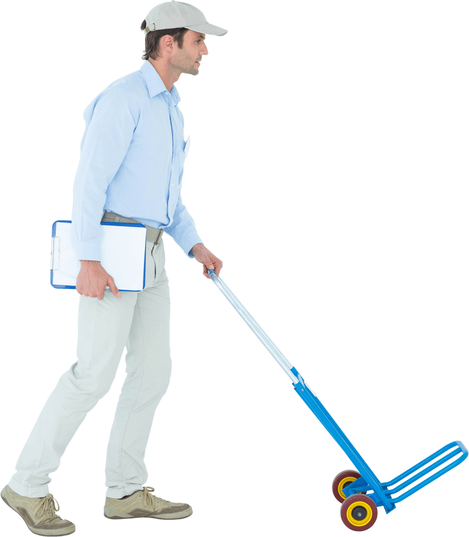 Transparent Background Delivered Man Pushing Trolley